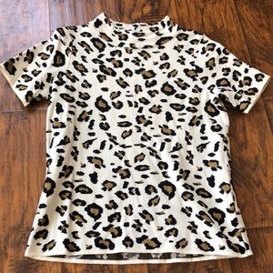ANTHROPOLOGIE MOCKNECK LEOPARD PRINT SHORT SLEEVE SWEATER